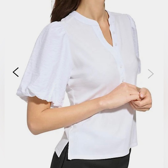 DKNY henley puff sleeve top - Picture 4 of 5